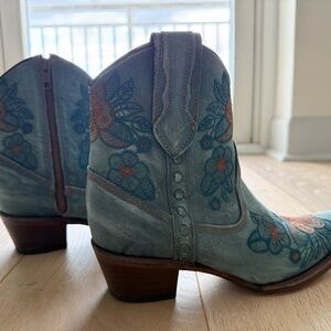 Circle G Blue and Orange Floral Ankle Boots